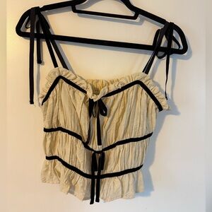 Women’s Cream Ruffle Cami Top with Black Trim
